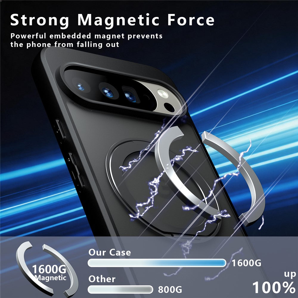 Til Google Pixel 10 Pro XL Mat Skin-touch Magnetisk Cover 360° Roterbart Støtteben Stødsikkert TPU + PC Telefoncover