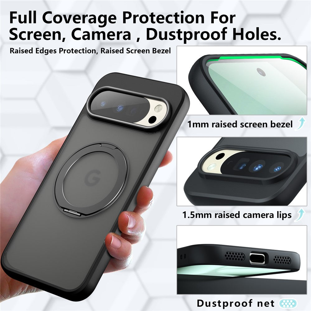 Til Google Pixel 10 Pro XL Mat Skin-touch Magnetisk Cover 360° Roterbart Støtteben Stødsikkert TPU + PC Telefoncover