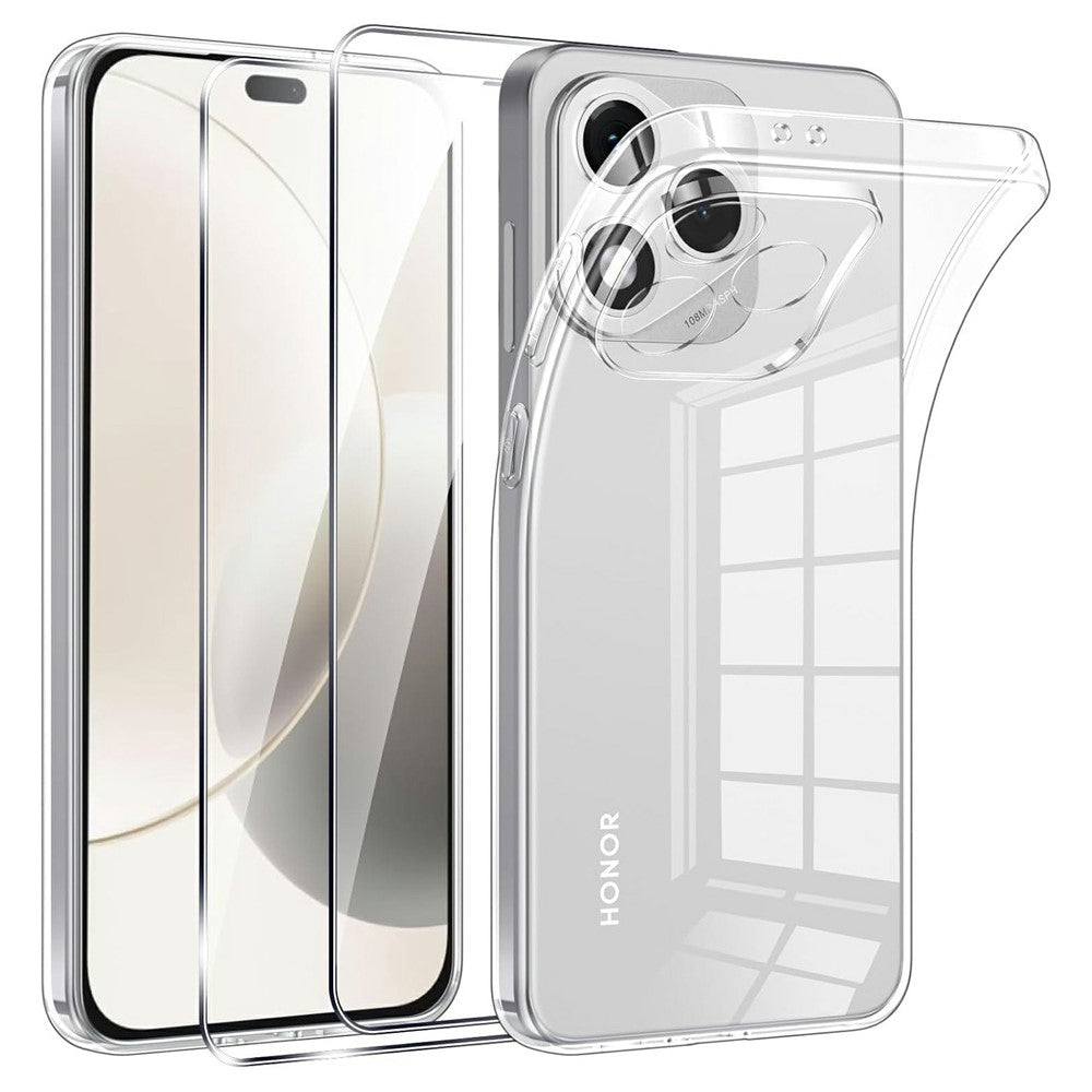 For Honor 400 Lite 5G Case TPU Clear Phone Cover + 2PCS Tempered Glass Screen Film 2.5D Arc Edge