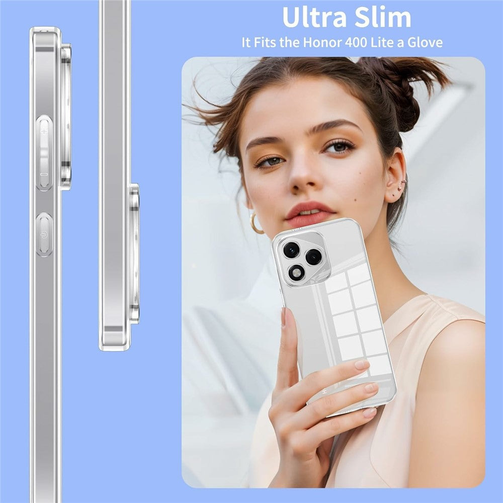 For Honor 400 Lite 5G Case TPU Clear Phone Cover + 2PCS Tempered Glass Screen Film 2.5D Arc Edge