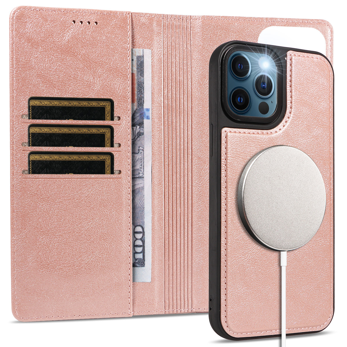 For iPhone 12 Pro Max Magnetic Case Detachable 2 in 1 Leather Wallet Phone Cover