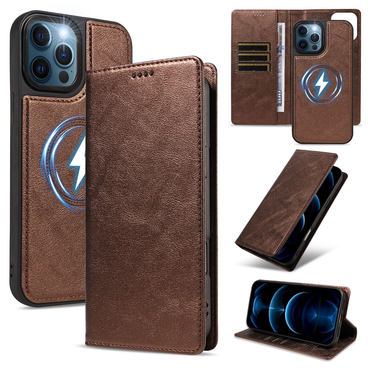 For iPhone 12 Pro Max Magnetic Case Detachable 2 in 1 Leather Wallet Phone Cover