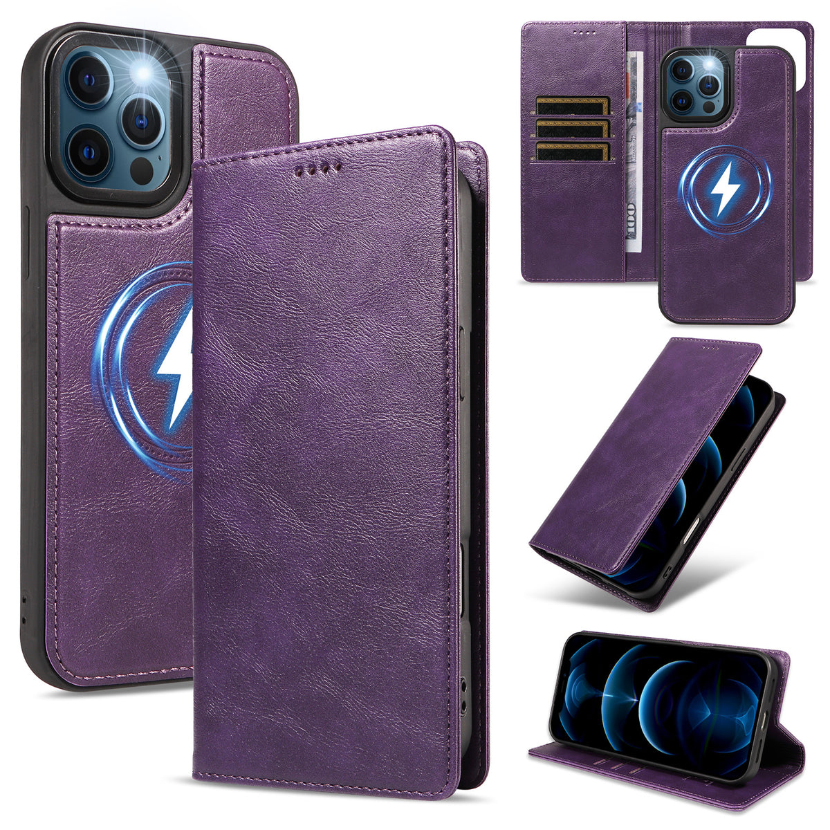 For iPhone 12 Pro Max Magnetic Case Detachable 2 in 1 Leather Wallet Phone Cover