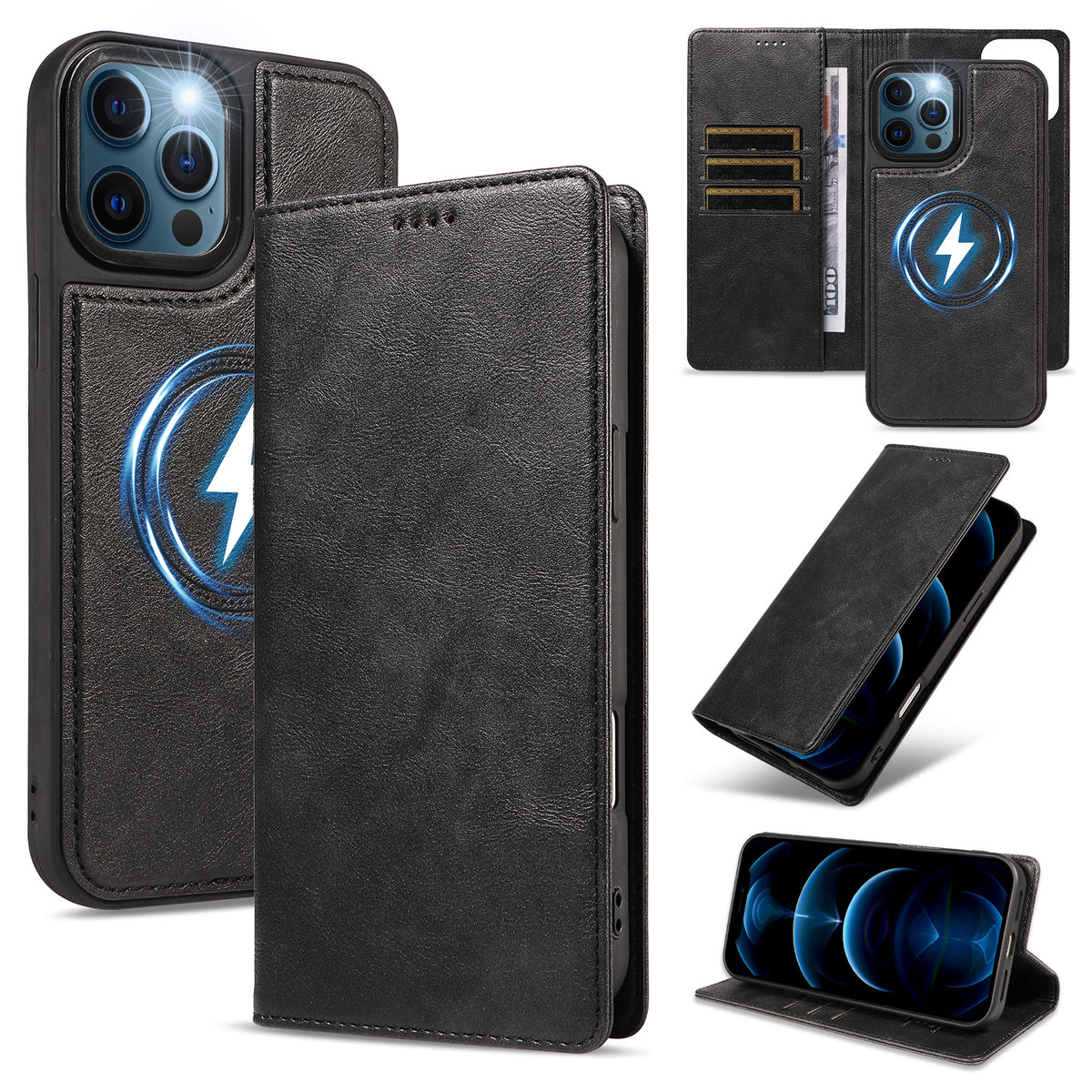 For iPhone 12 Pro Max Magnetic Case Detachable 2 in 1 Leather Wallet Phone Cover