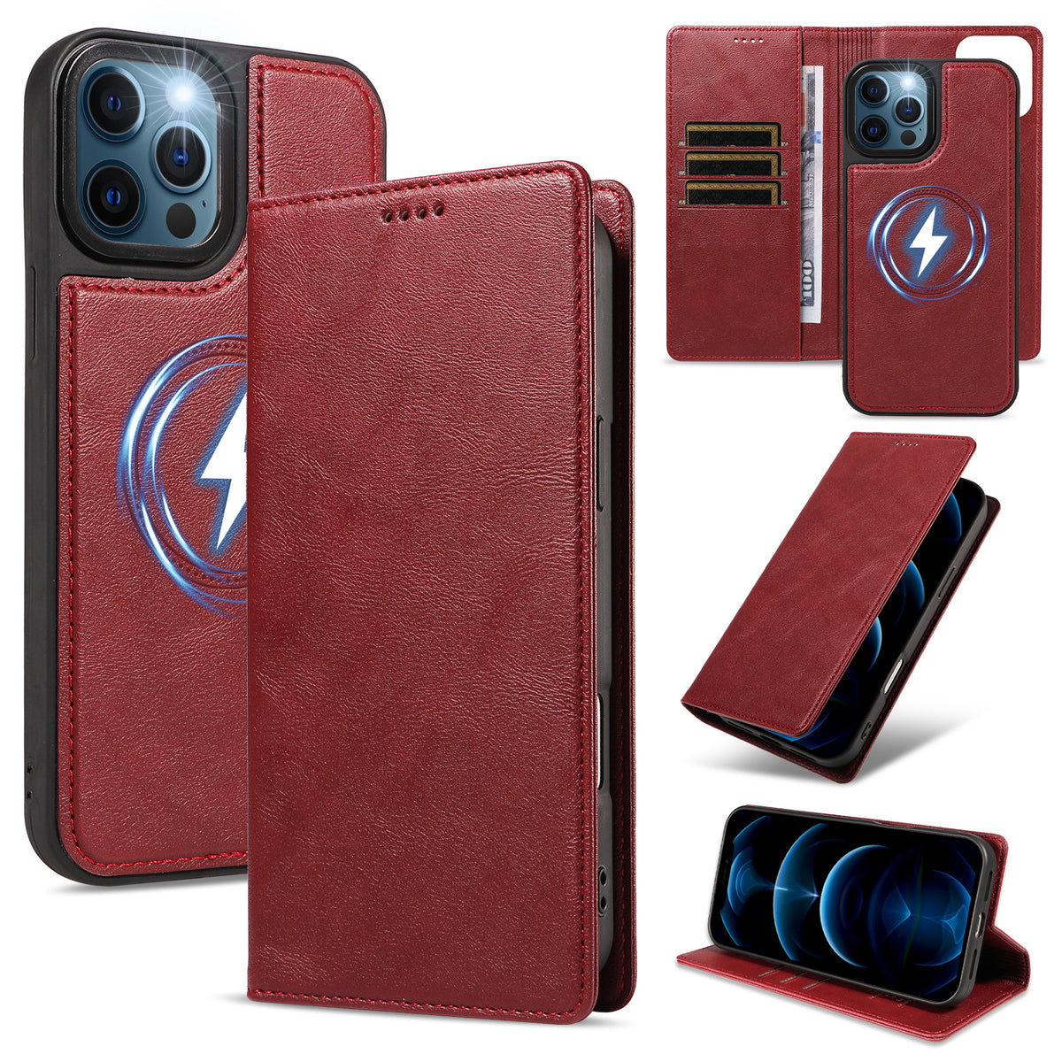 For iPhone 12 Pro Max Magnetic Case Detachable 2 in 1 Leather Wallet Phone Cover