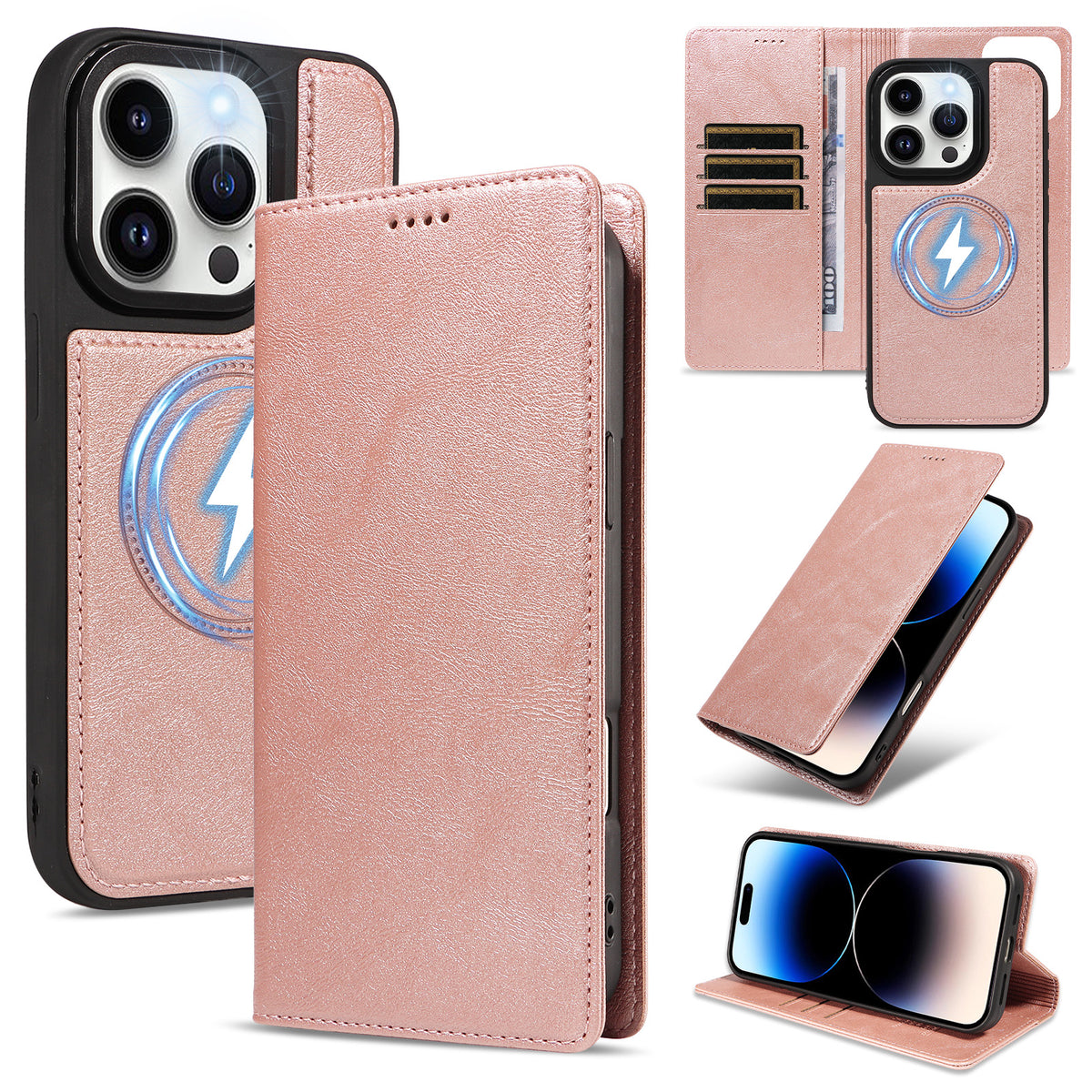 Til iPhone 14 Pro Magnetisk Etui Aftagelig 2-i-1 Læder Pung Telefoncover