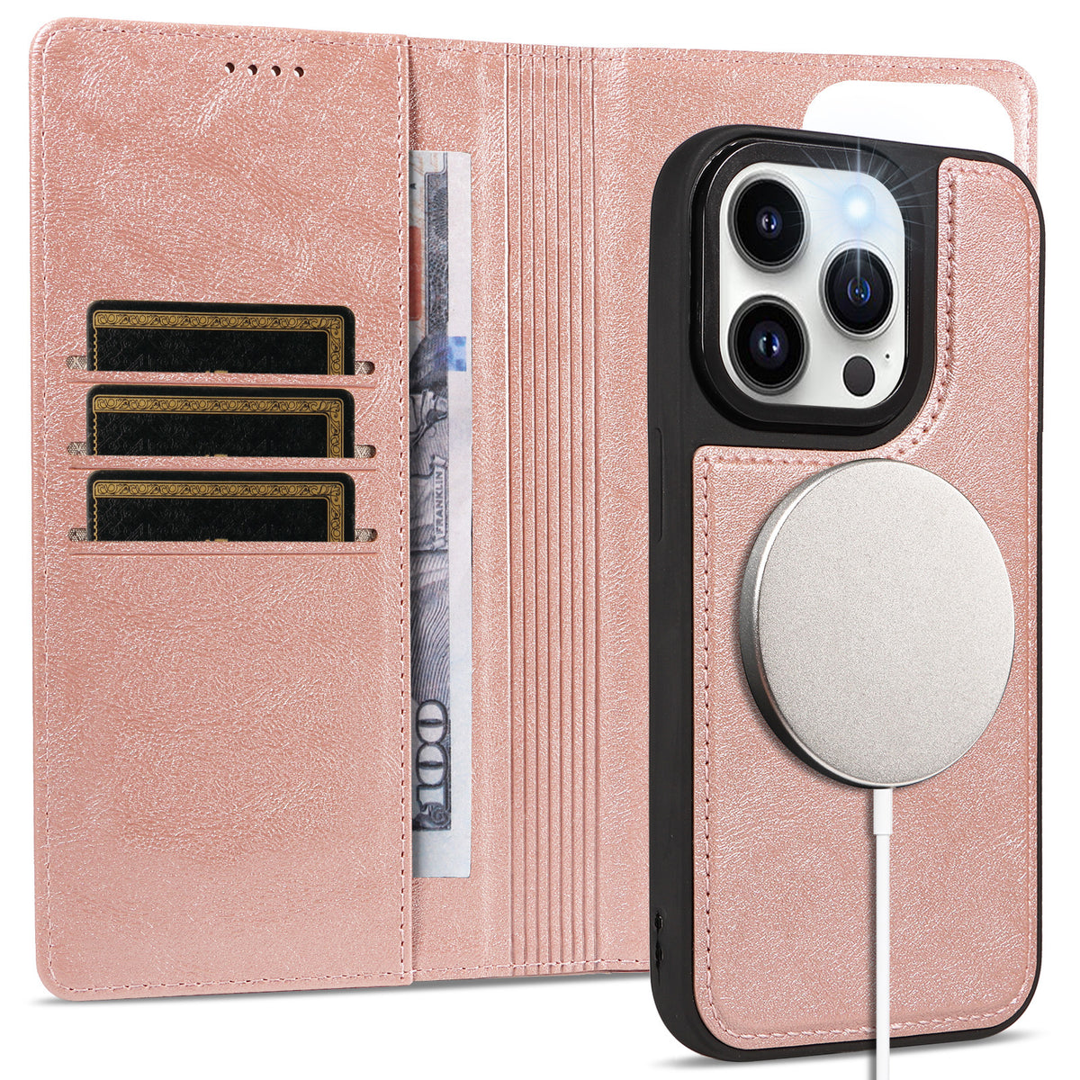 Til iPhone 14 Pro Magnetisk Etui Aftagelig 2-i-1 Læder Pung Telefoncover