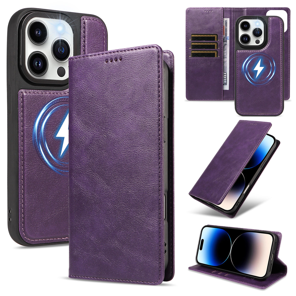 Til iPhone 14 Pro Magnetisk Etui Aftagelig 2-i-1 Læder Pung Telefoncover