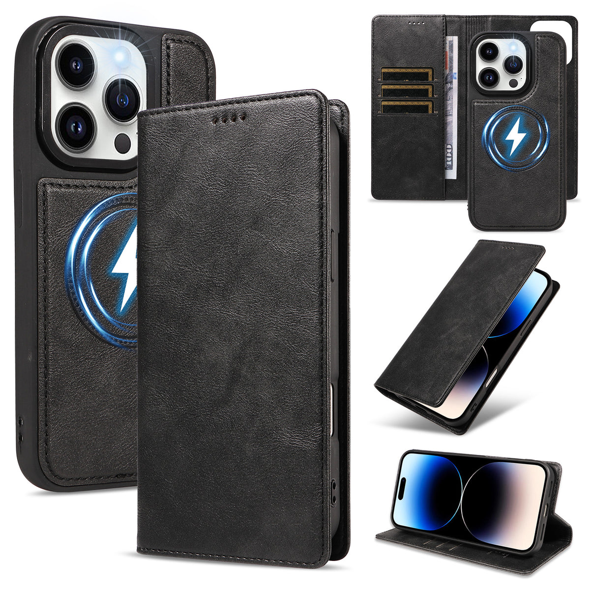Til iPhone 14 Pro Magnetisk Etui Aftagelig 2-i-1 Læder Pung Telefoncover