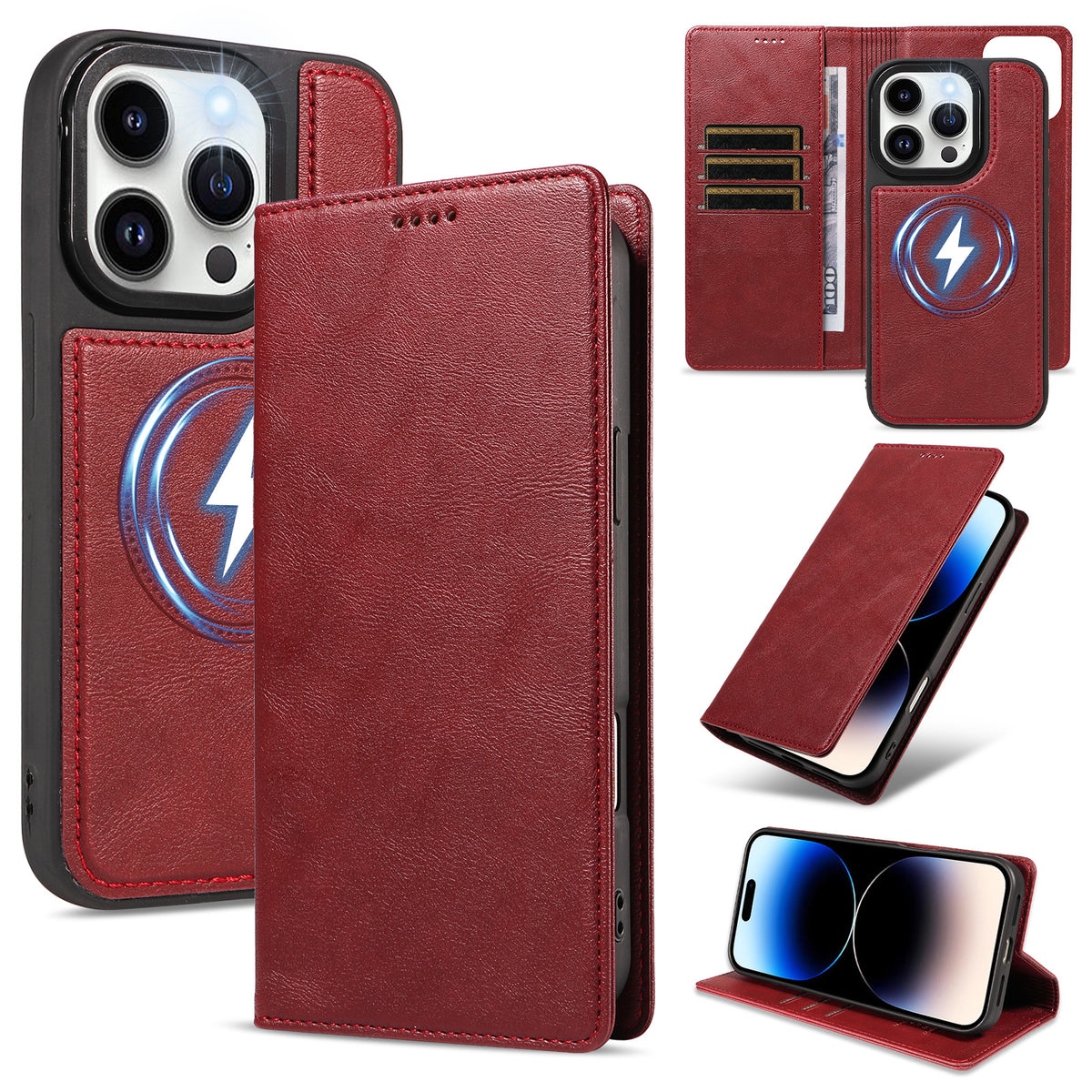 Til iPhone 14 Pro Magnetisk Etui Aftagelig 2-i-1 Læder Pung Telefoncover