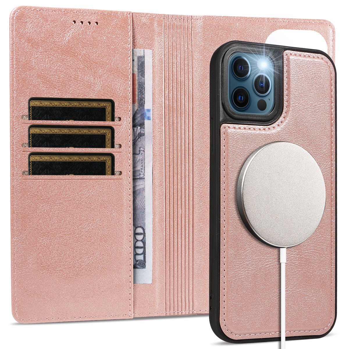 For iPhone 12 Pro / iPhone 12 Magnetic Case Detachable 2 in 1 Leather Wallet Phone Cover