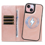 For iPhone 15 Magnetic Case Detachable 2 in 1 Leather Wallet Phone Cover