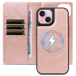 For iPhone 15 Magnetic Case Detachable 2 in 1 Leather Wallet Phone Cover