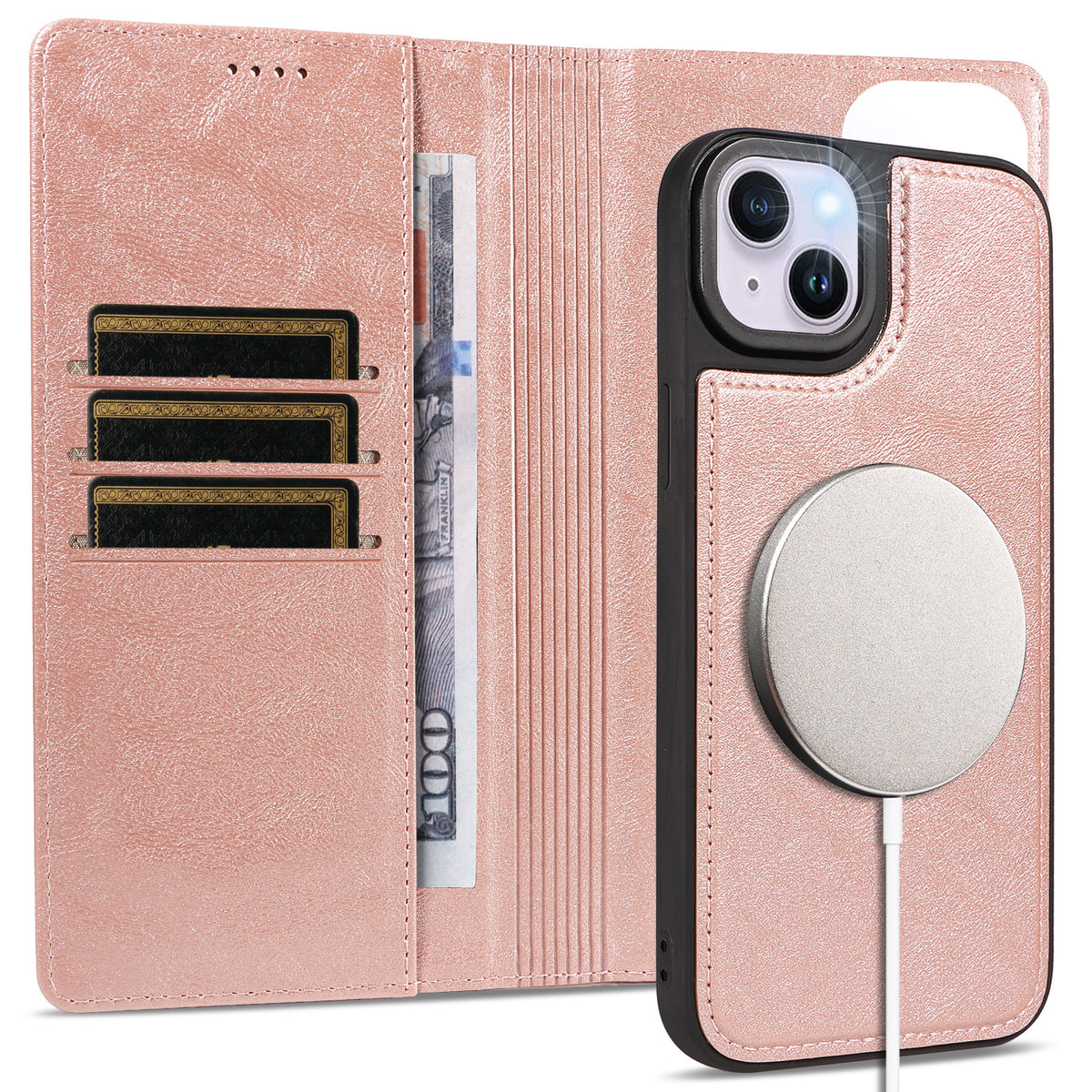 For iPhone 14 Plus Magnetic Case Detachable 2 in 1 Leather Wallet Phone Cover