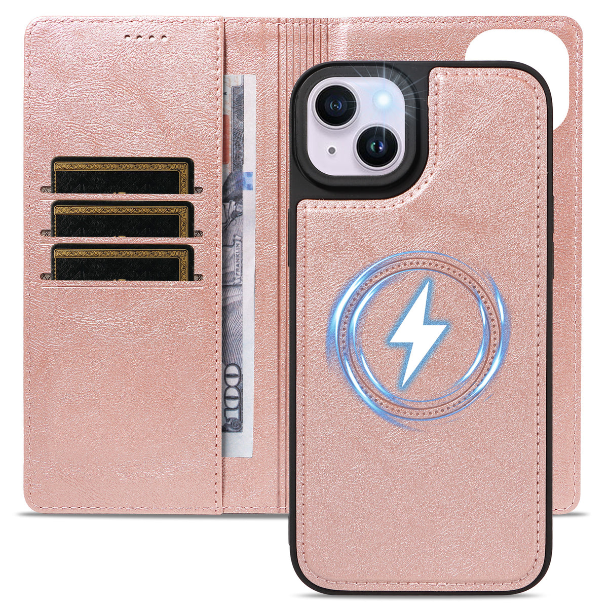 For iPhone 14 Plus Magnetic Case Detachable 2 in 1 Leather Wallet Phone Cover