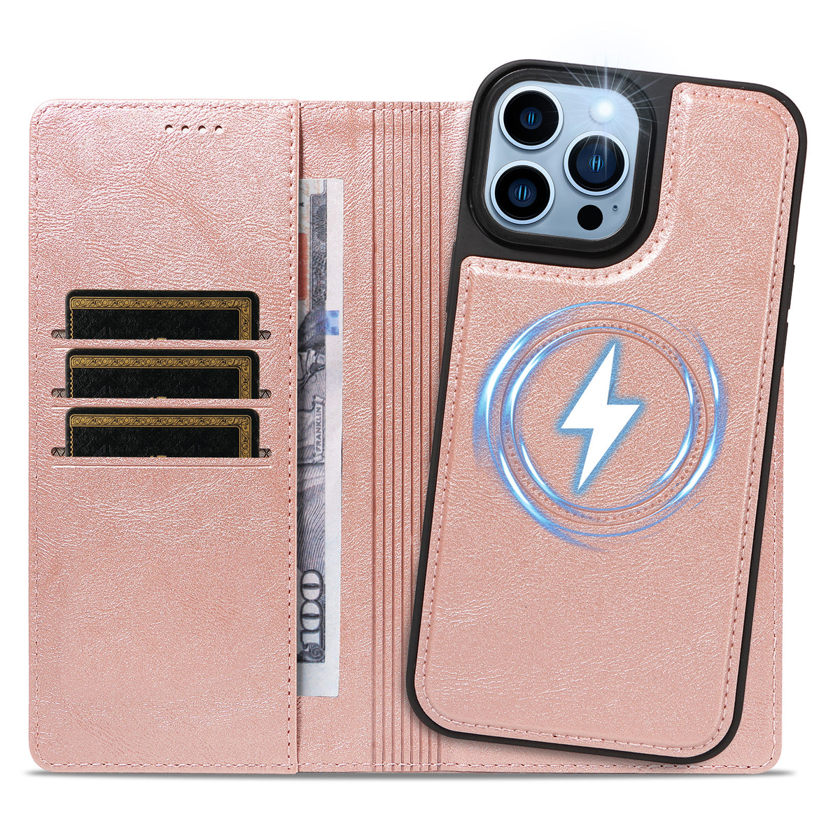 For iPhone 13 Pro Max Magnetic Case Detachable 2 in 1 Leather Wallet Phone Cover