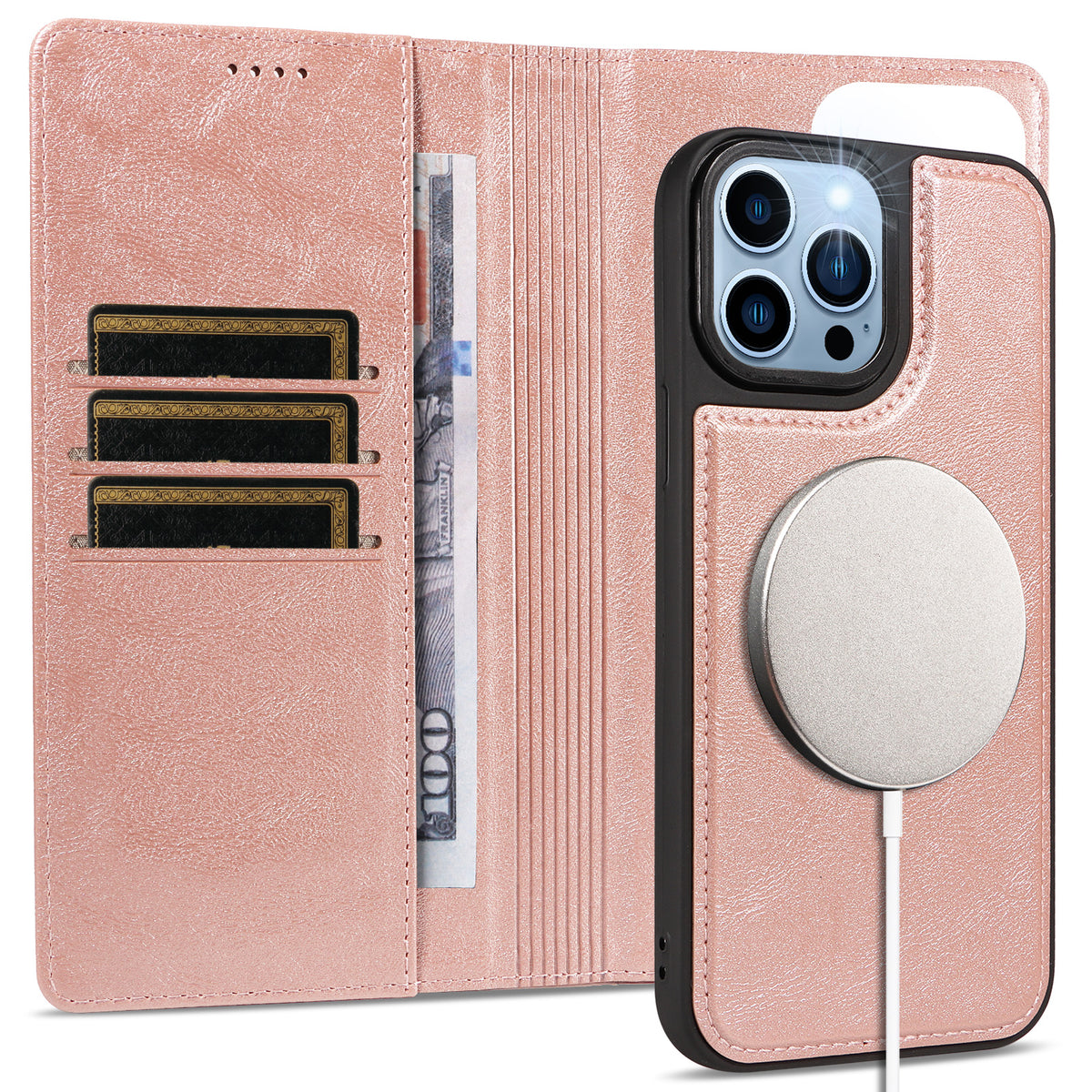 For iPhone 13 Pro Max Magnetic Case Detachable 2 in 1 Leather Wallet Phone Cover