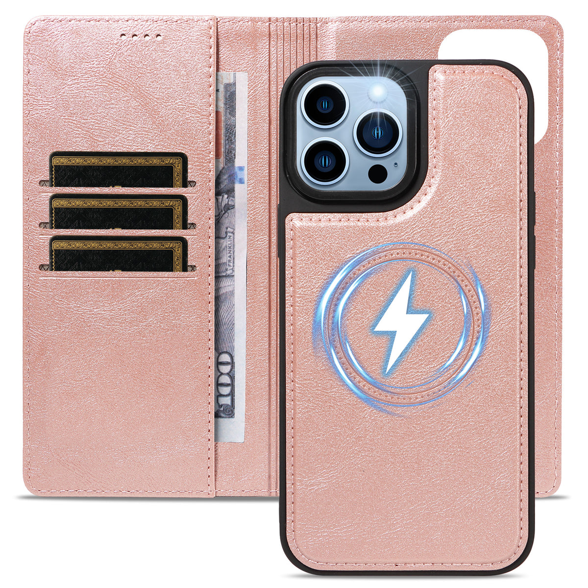 For iPhone 13 Pro Max Magnetic Case Detachable 2 in 1 Leather Wallet Phone Cover