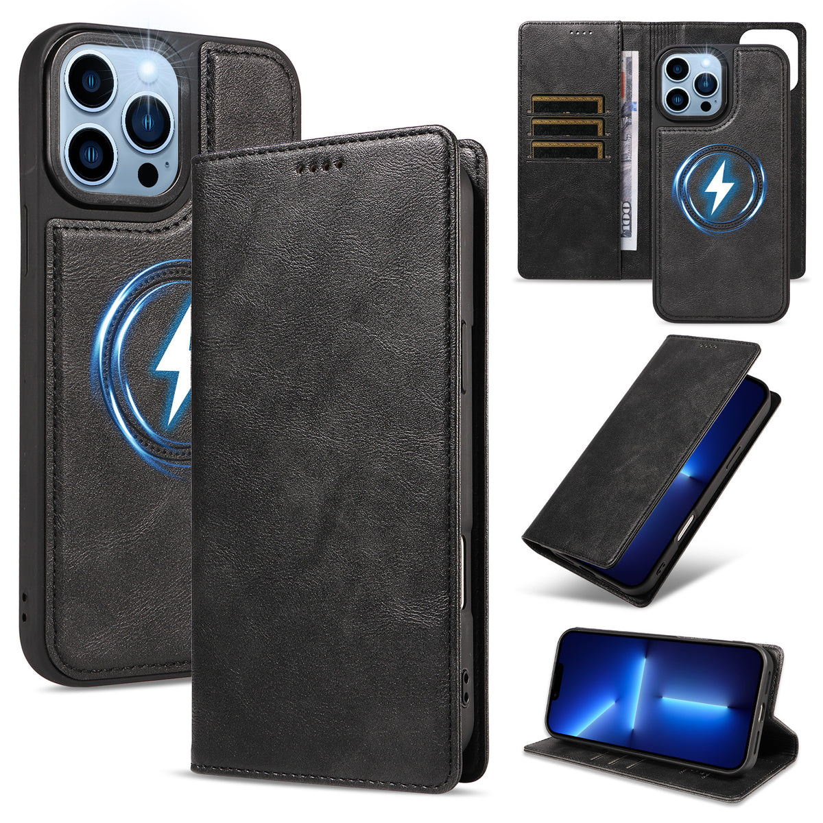 For iPhone 13 Pro Max Magnetic Case Detachable 2 in 1 Leather Wallet Phone Cover