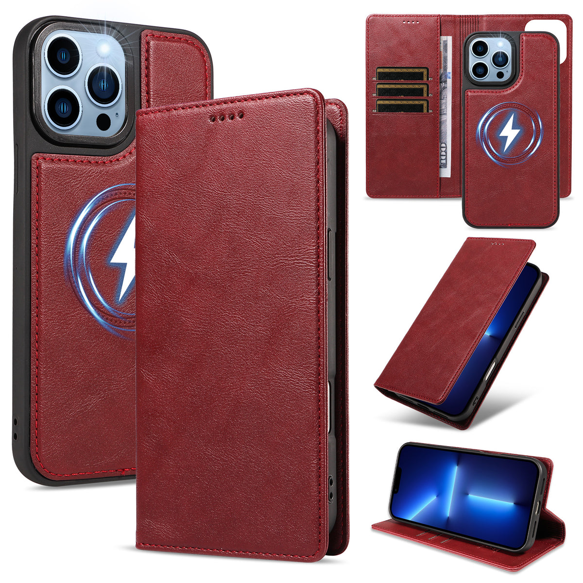 For iPhone 13 Pro Max Magnetic Case Detachable 2 in 1 Leather Wallet Phone Cover