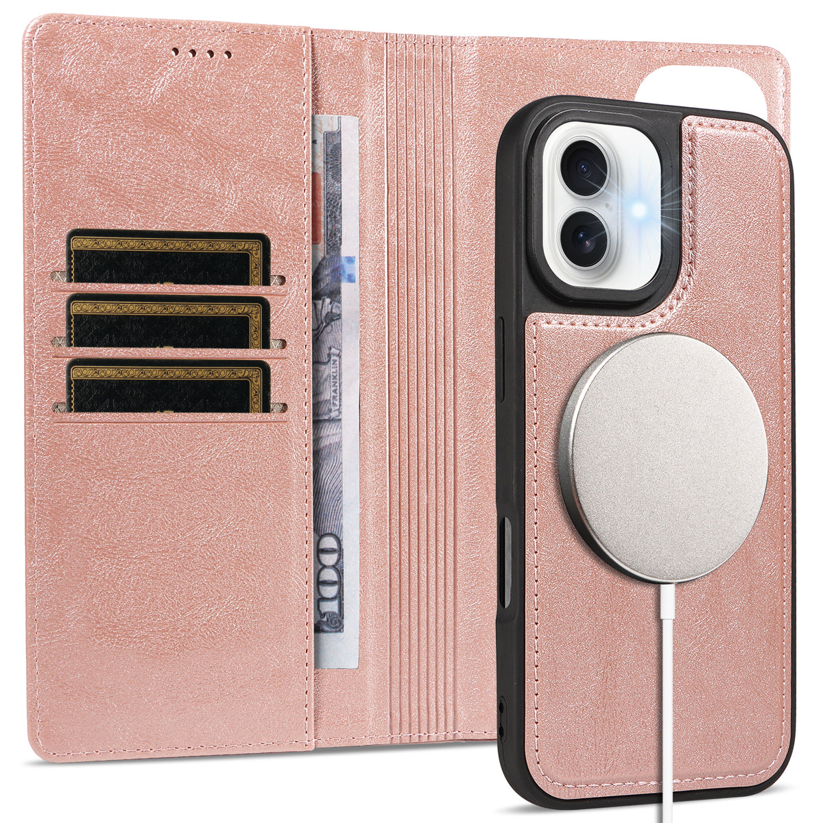 Til iPhone 16 Plus Magnetisk Etui Aftagelig 2-i-1 Læder Pung Telefon Cover