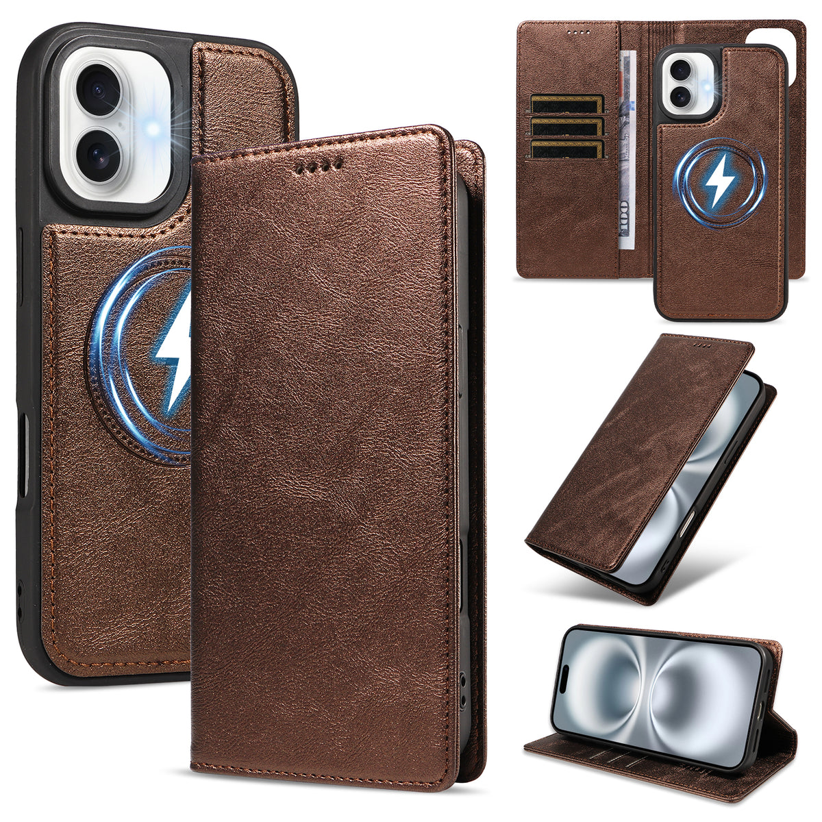 Til iPhone 16 Plus Magnetisk Etui Aftagelig 2-i-1 Læder Pung Telefon Cover