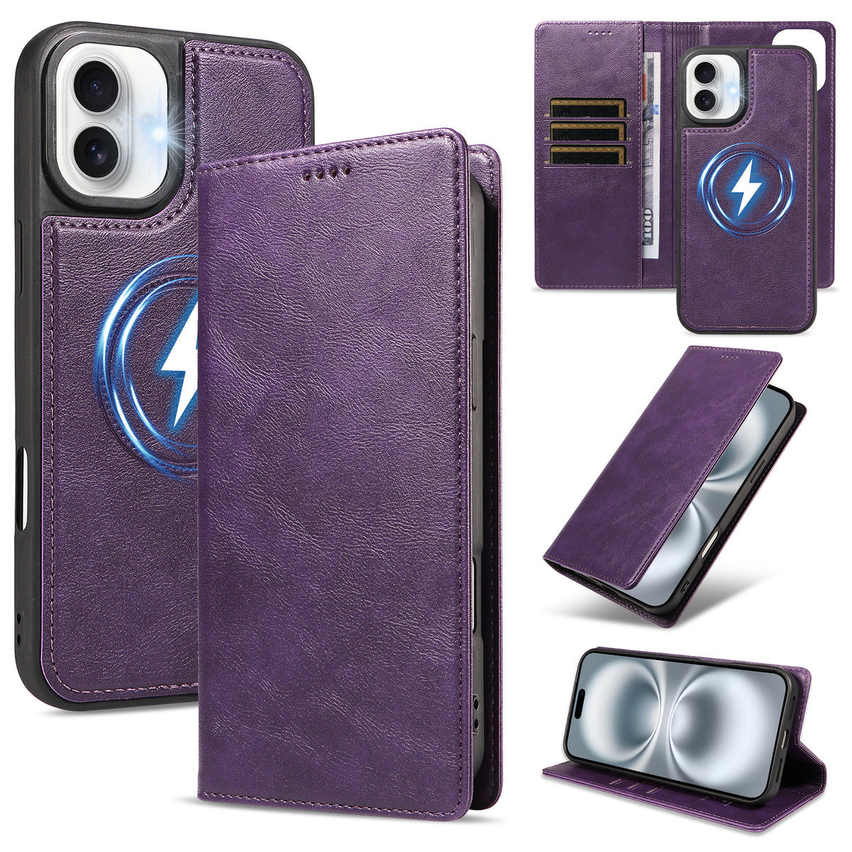 Til iPhone 16 Plus Magnetisk Etui Aftagelig 2-i-1 Læder Pung Telefon Cover