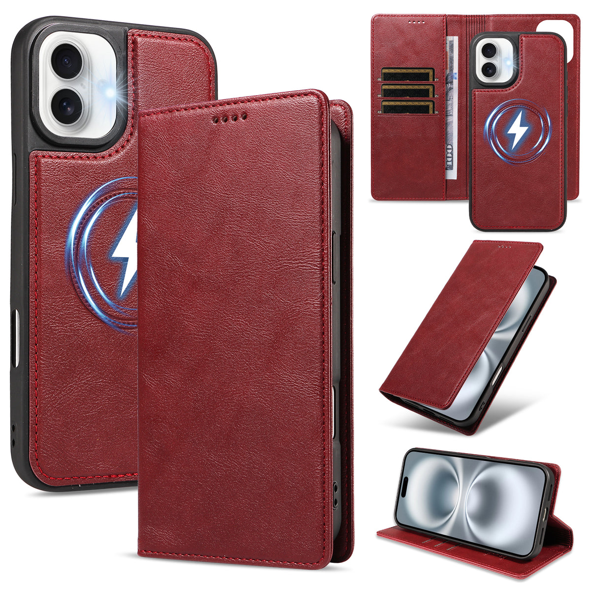 Til iPhone 16 Plus Magnetisk Etui Aftagelig 2-i-1 Læder Pung Telefon Cover