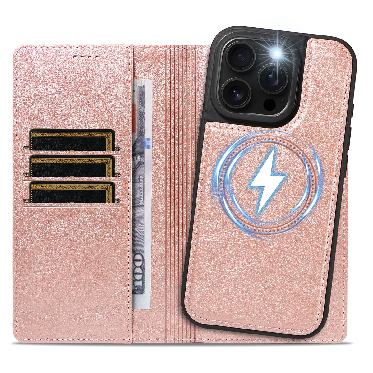 Til iPhone 16 Pro Magnetisk Etui Aftagelig 2 i 1 Læder Pung Telefon Cover