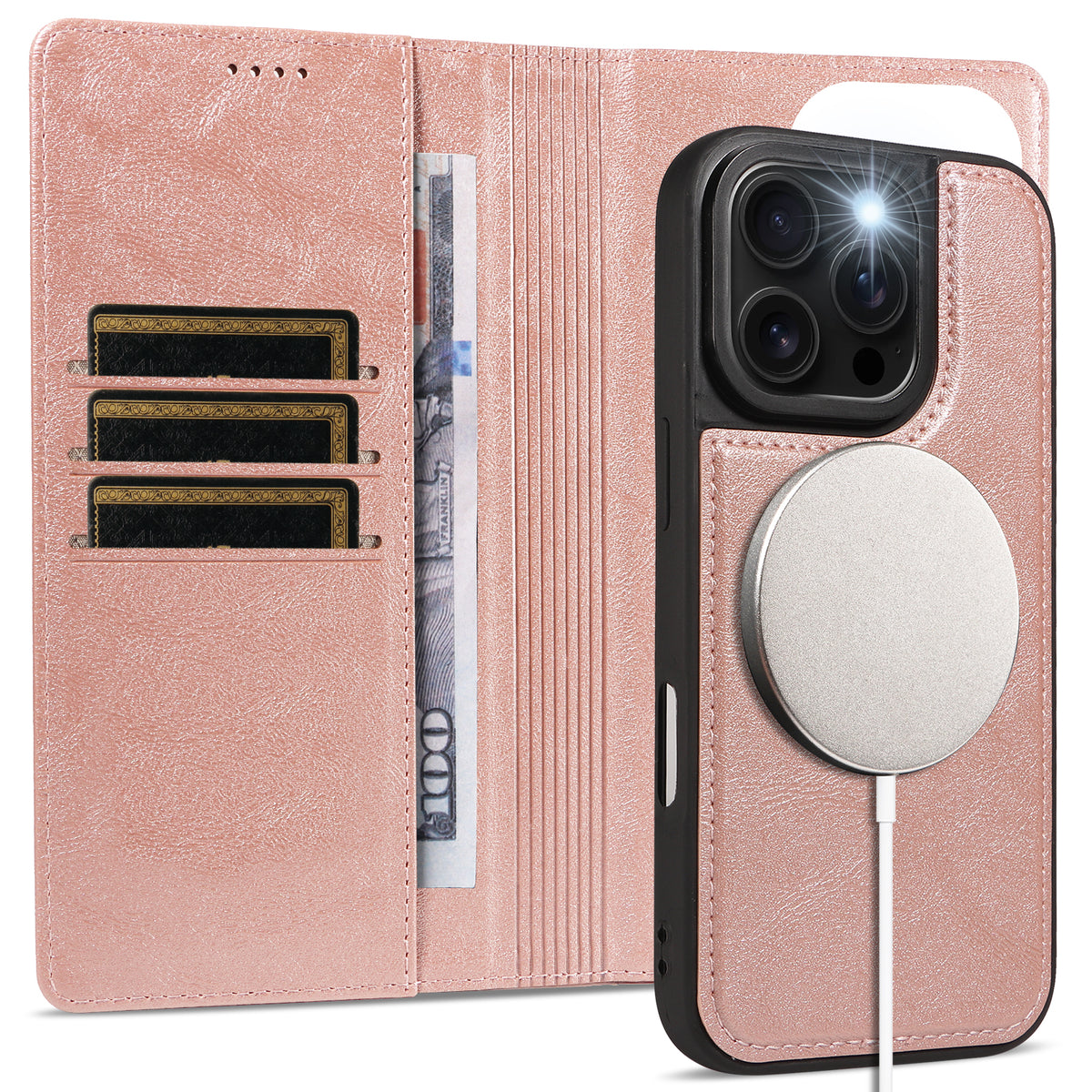 Til iPhone 16 Pro Magnetisk Etui Aftagelig 2 i 1 Læder Pung Telefon Cover