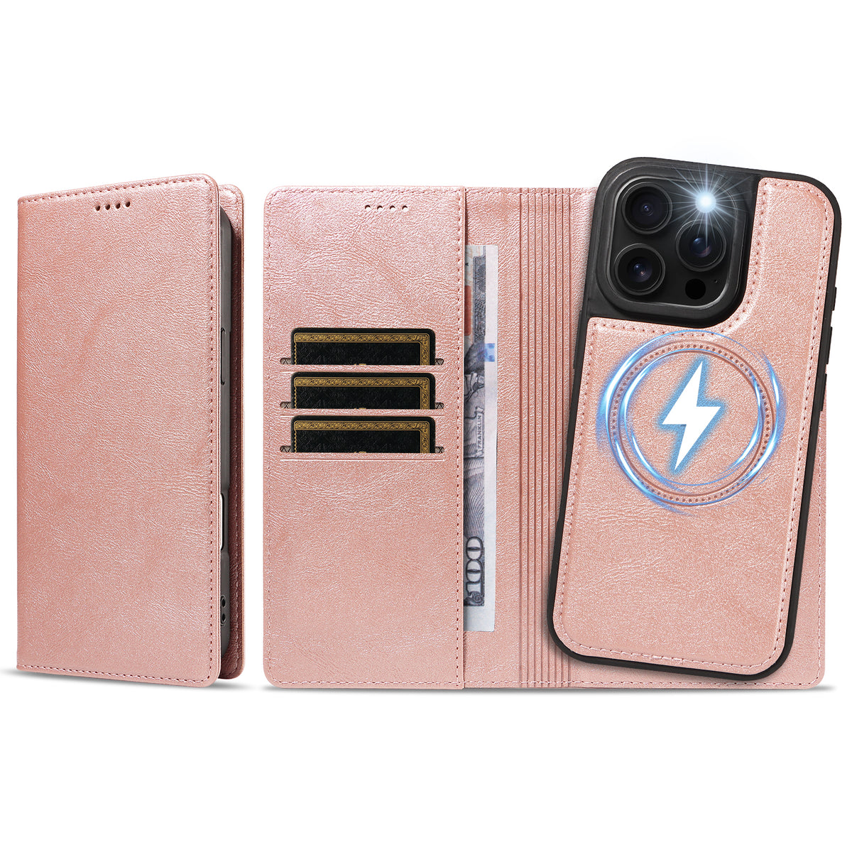 Til iPhone 16 Pro Magnetisk Etui Aftagelig 2 i 1 Læder Pung Telefon Cover