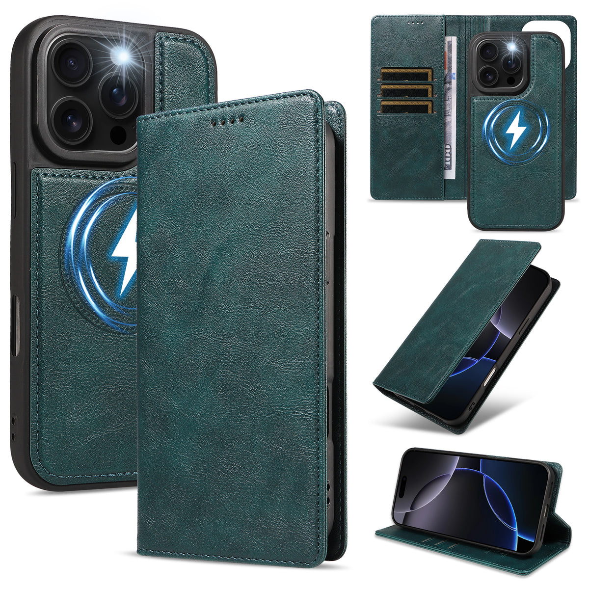Til iPhone 16 Pro Magnetisk Etui Aftagelig 2 i 1 Læder Pung Telefon Cover
