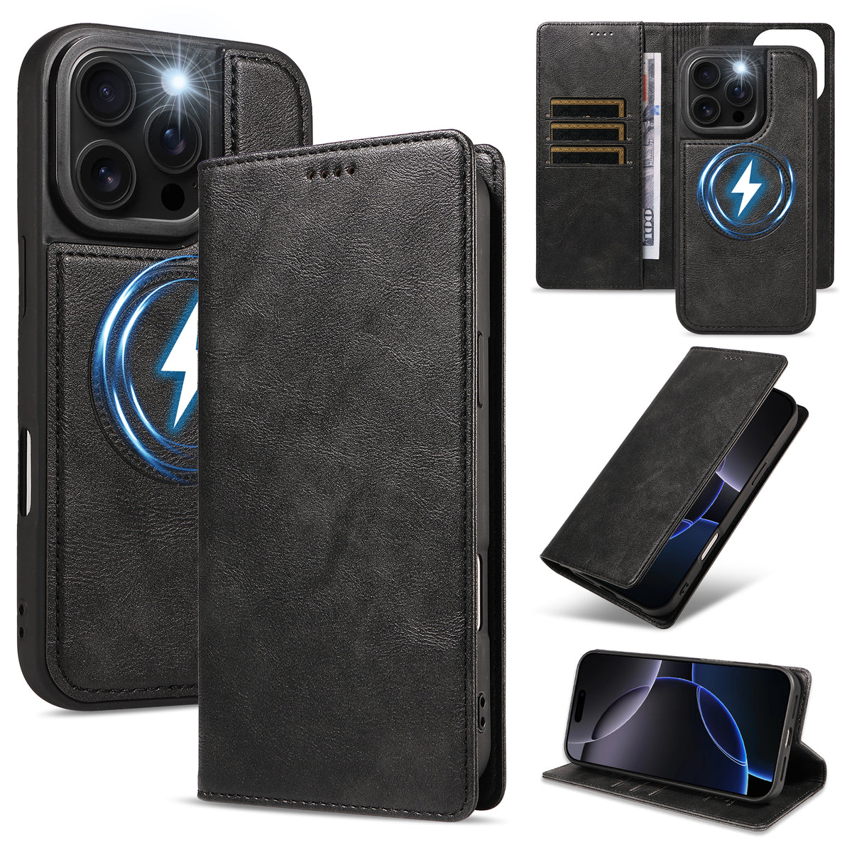 Til iPhone 16 Pro Magnetisk Etui Aftagelig 2 i 1 Læder Pung Telefon Cover