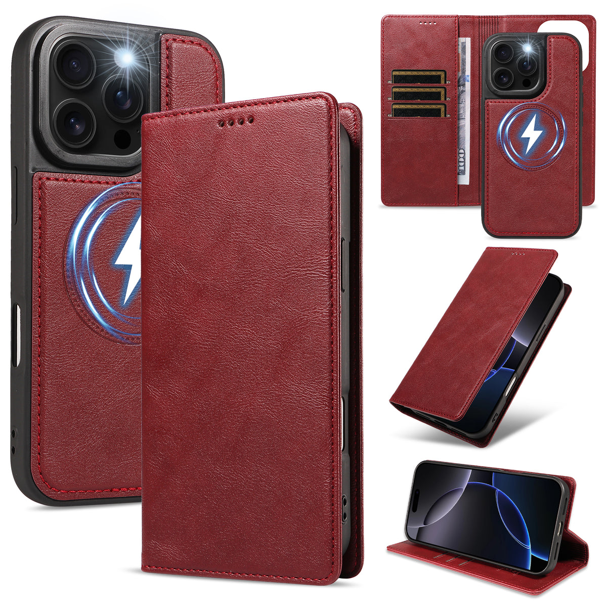 Til iPhone 16 Pro Magnetisk Etui Aftagelig 2 i 1 Læder Pung Telefon Cover