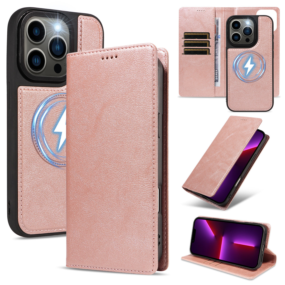 For iPhone 13 Pro Magnetic Case Detachable 2 in 1 Leather Wallet Phone Cover