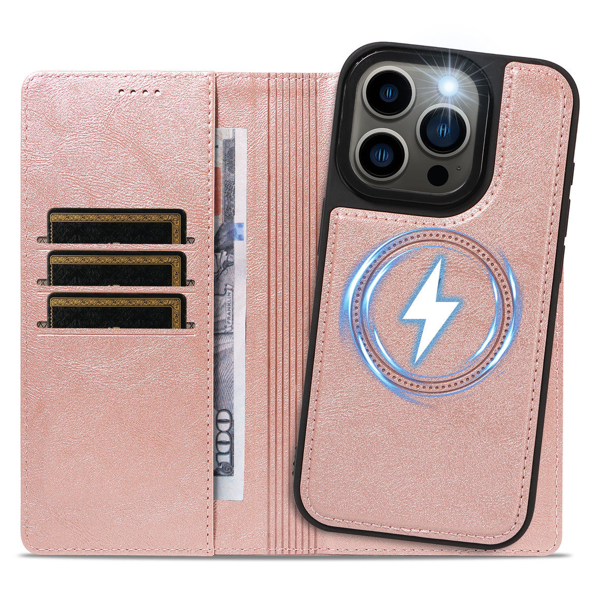 For iPhone 13 Pro Magnetic Case Detachable 2 in 1 Leather Wallet Phone Cover