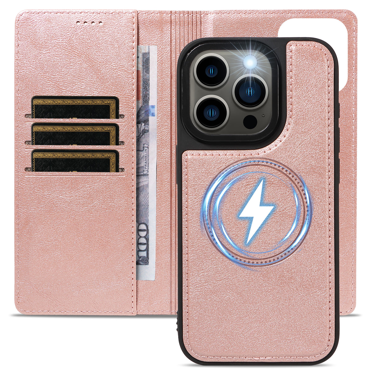 For iPhone 13 Pro Magnetic Case Detachable 2 in 1 Leather Wallet Phone Cover