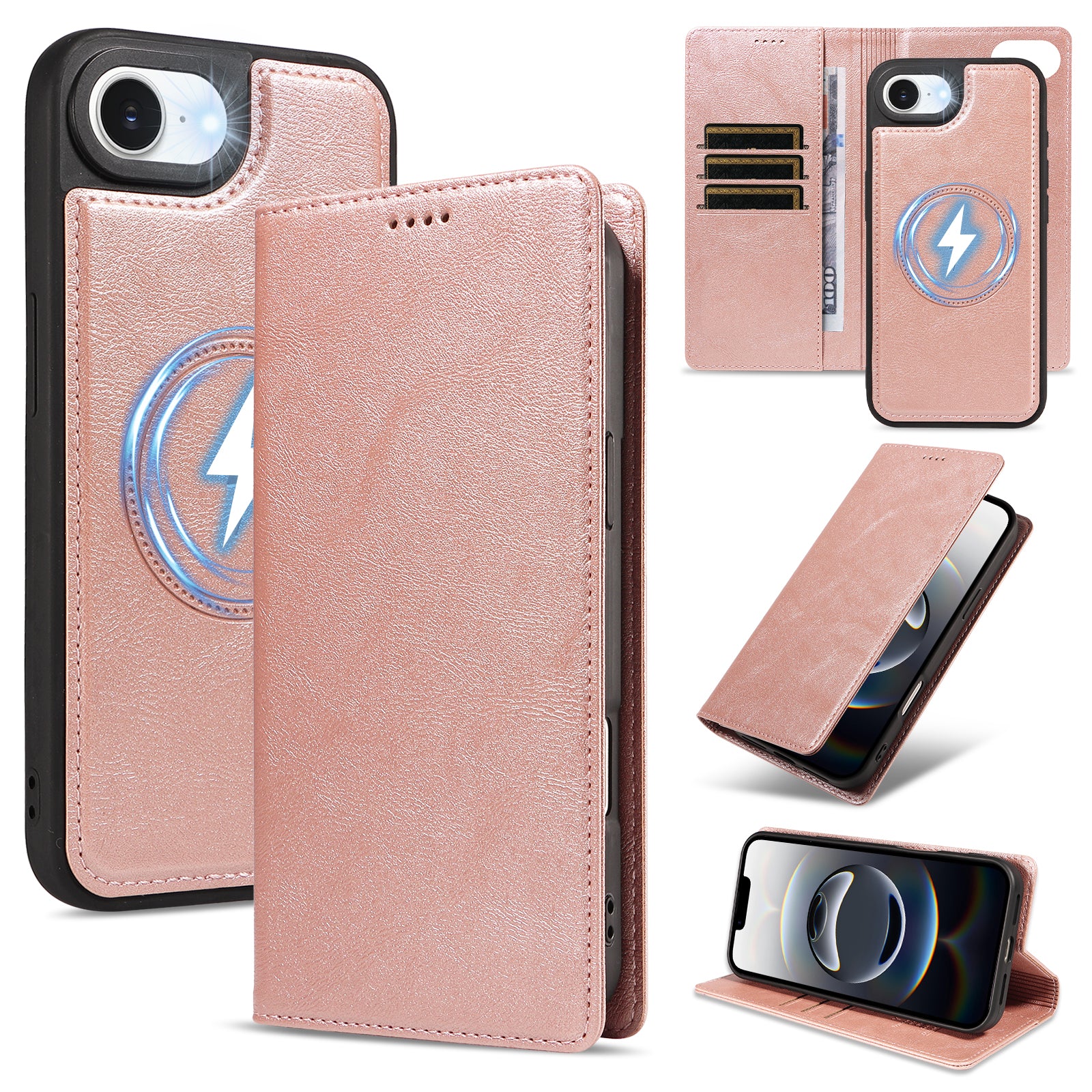 Til iPhone 17e / iPhone 16e Magnetisk cover Aftagelig 2-i-1 læderpung telefoncover