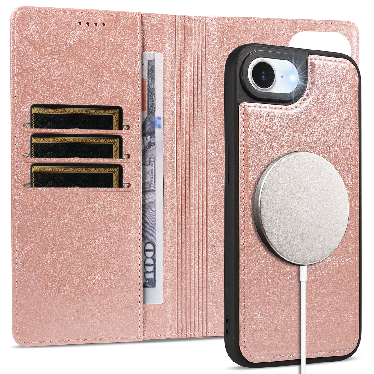 For iPhone 17e / iPhone 16e Magnetic Case Detachable 2 in 1 Leather Wallet Phone Cover