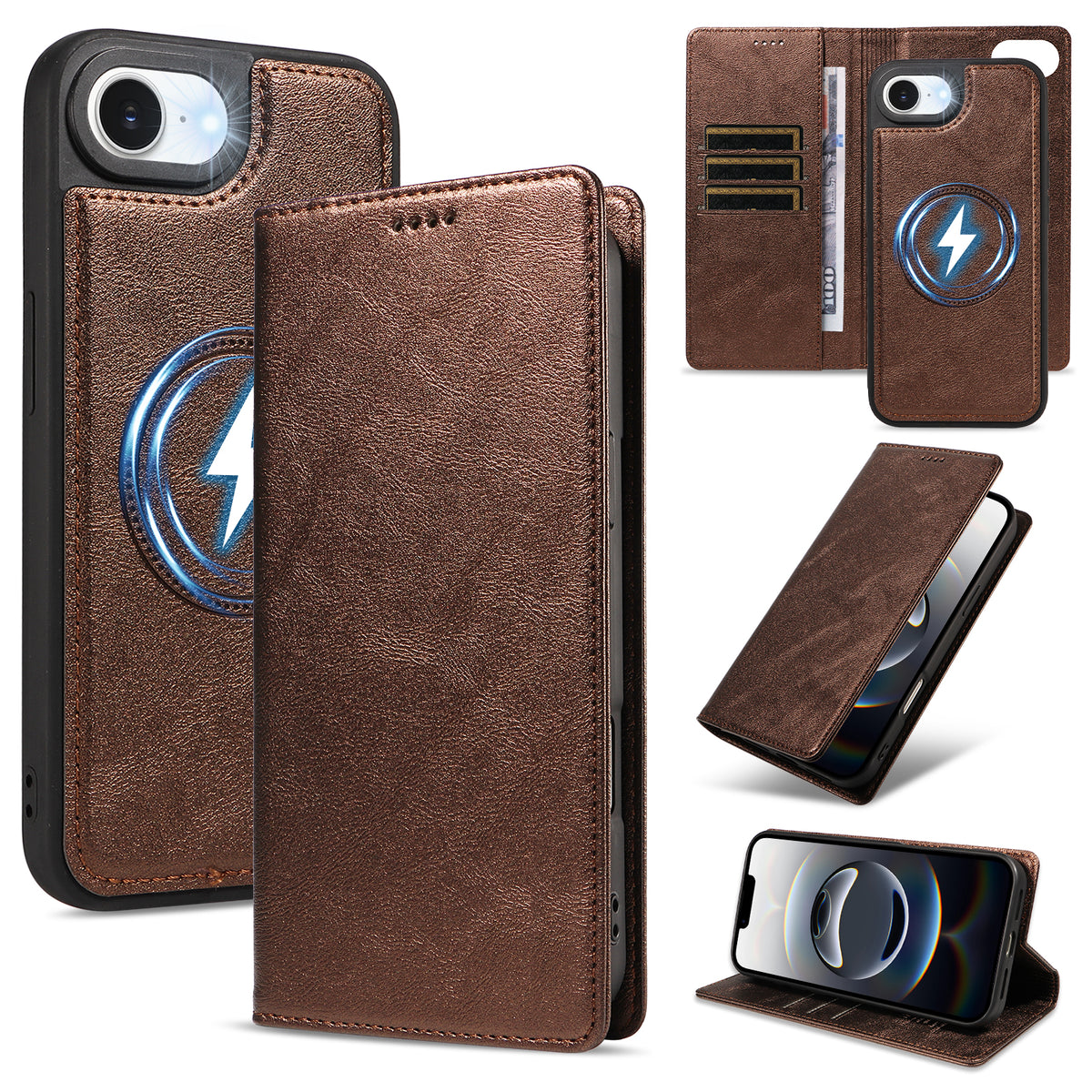 For iPhone 17e / iPhone 16e Magnetic Case Detachable 2 in 1 Leather Wallet Phone Cover