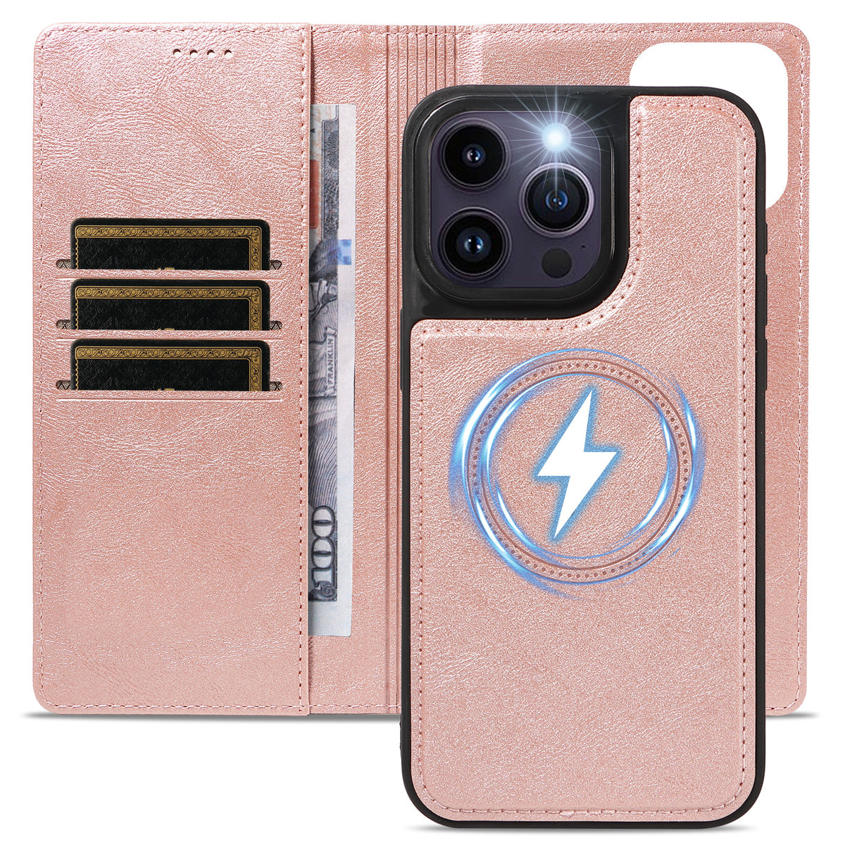 For iPhone 14 Pro Max Magnetic Case Detachable 2 in 1 Leather Wallet Phone Cover