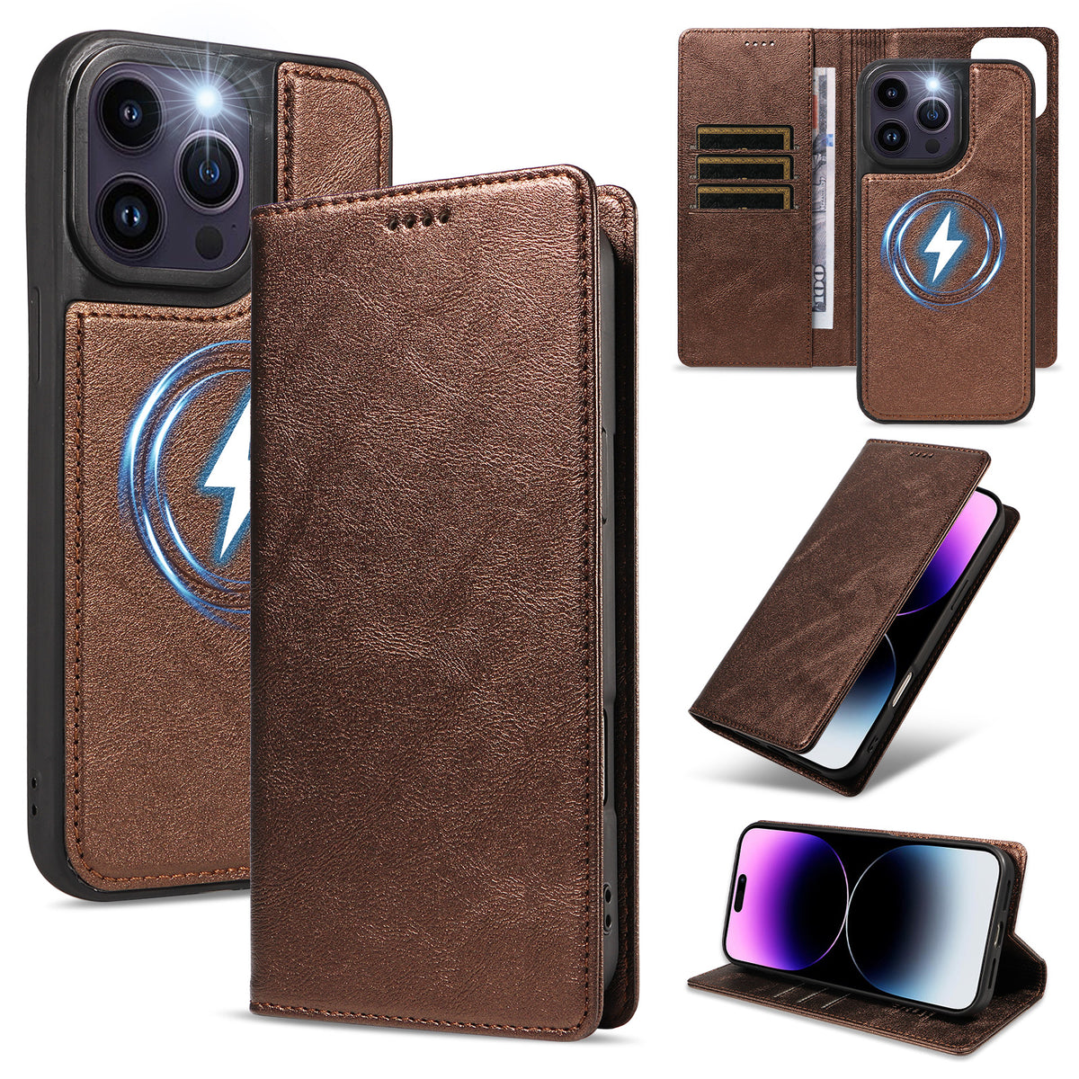 For iPhone 14 Pro Max Magnetic Case Detachable 2 in 1 Leather Wallet Phone Cover
