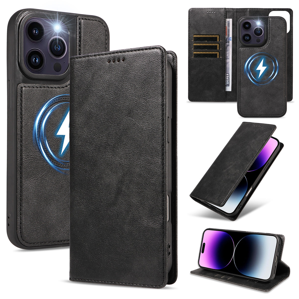 For iPhone 14 Pro Max Magnetic Case Detachable 2 in 1 Leather Wallet Phone Cover