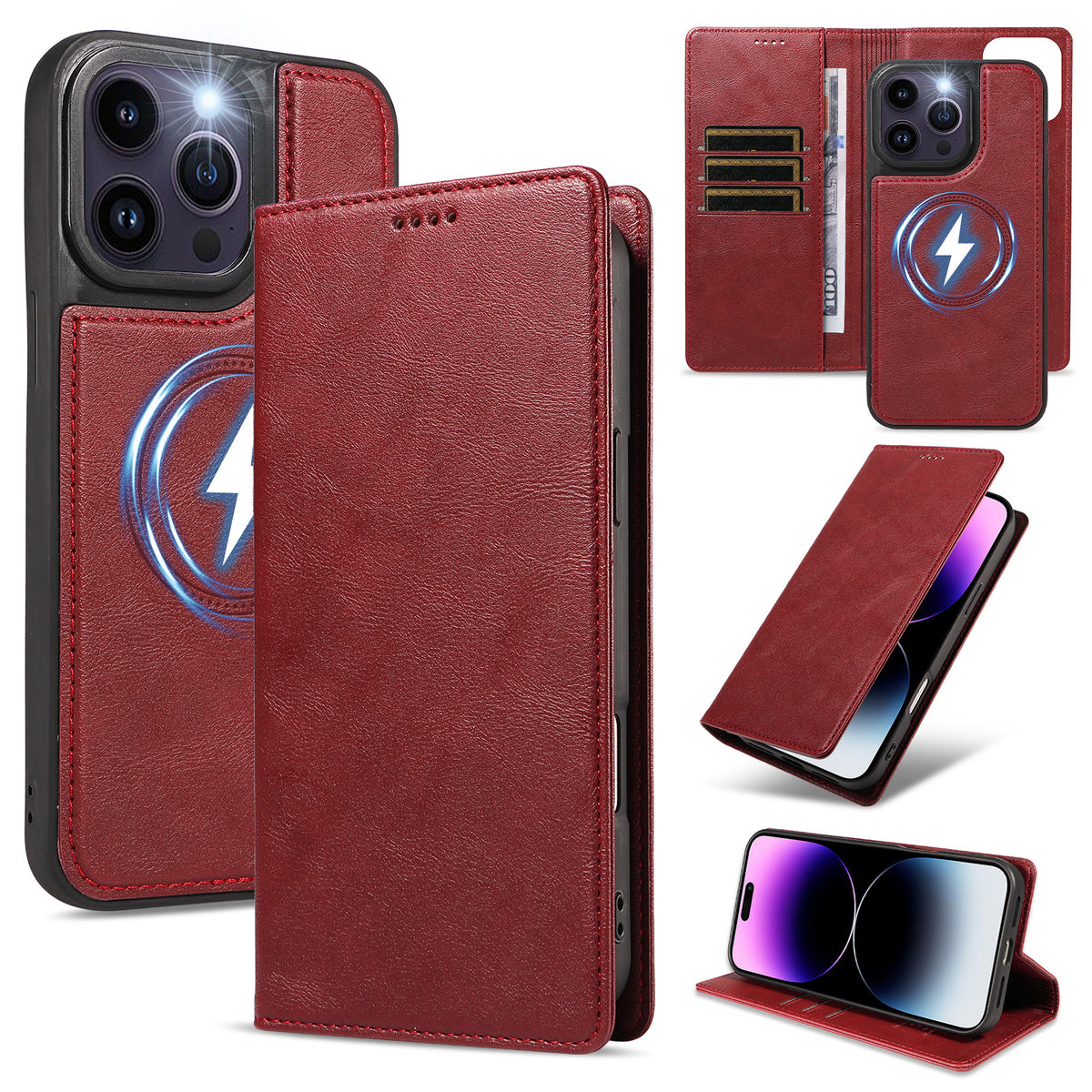 For iPhone 14 Pro Max Magnetic Case Detachable 2 in 1 Leather Wallet Phone Cover