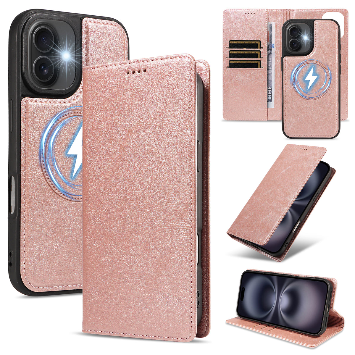 For iPhone 16 Magnetic Case Detachable 2 in 1 Leather Wallet Phone Cover
