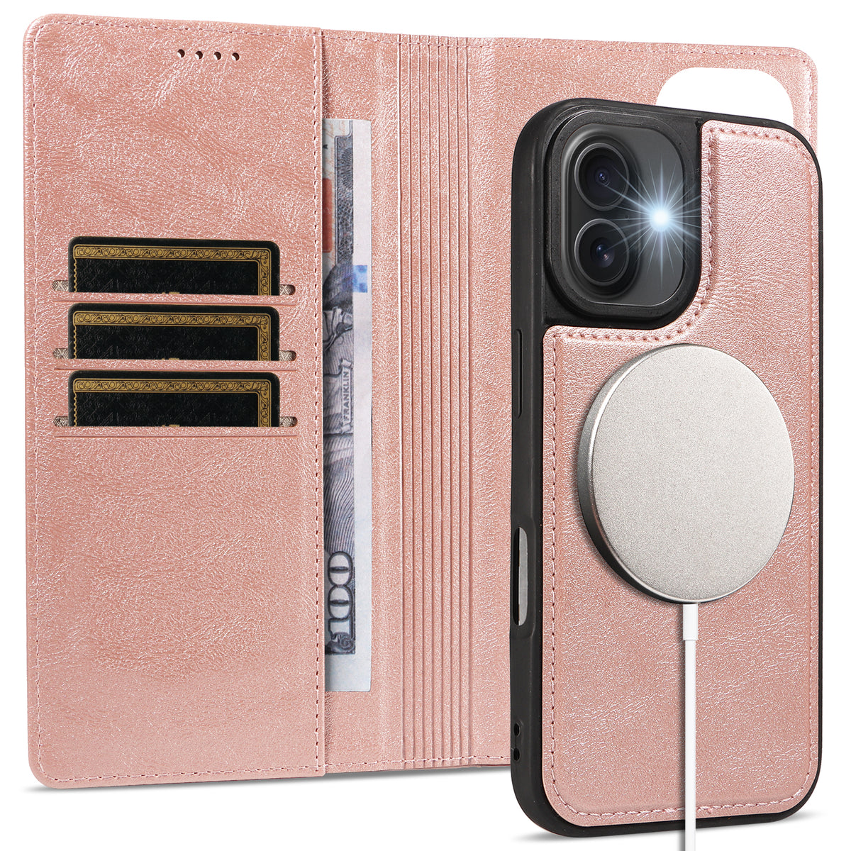 For iPhone 16 Magnetic Case Detachable 2 in 1 Leather Wallet Phone Cover