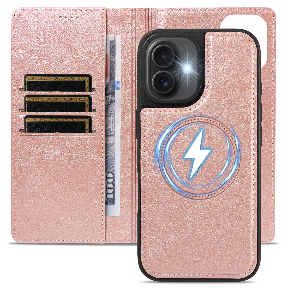 For iPhone 16 Magnetic Case Detachable 2 in 1 Leather Wallet Phone Cover