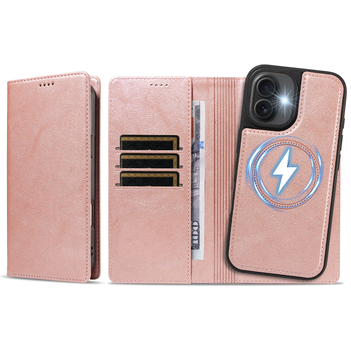 For iPhone 16 Magnetic Case Detachable 2 in 1 Leather Wallet Phone Cover