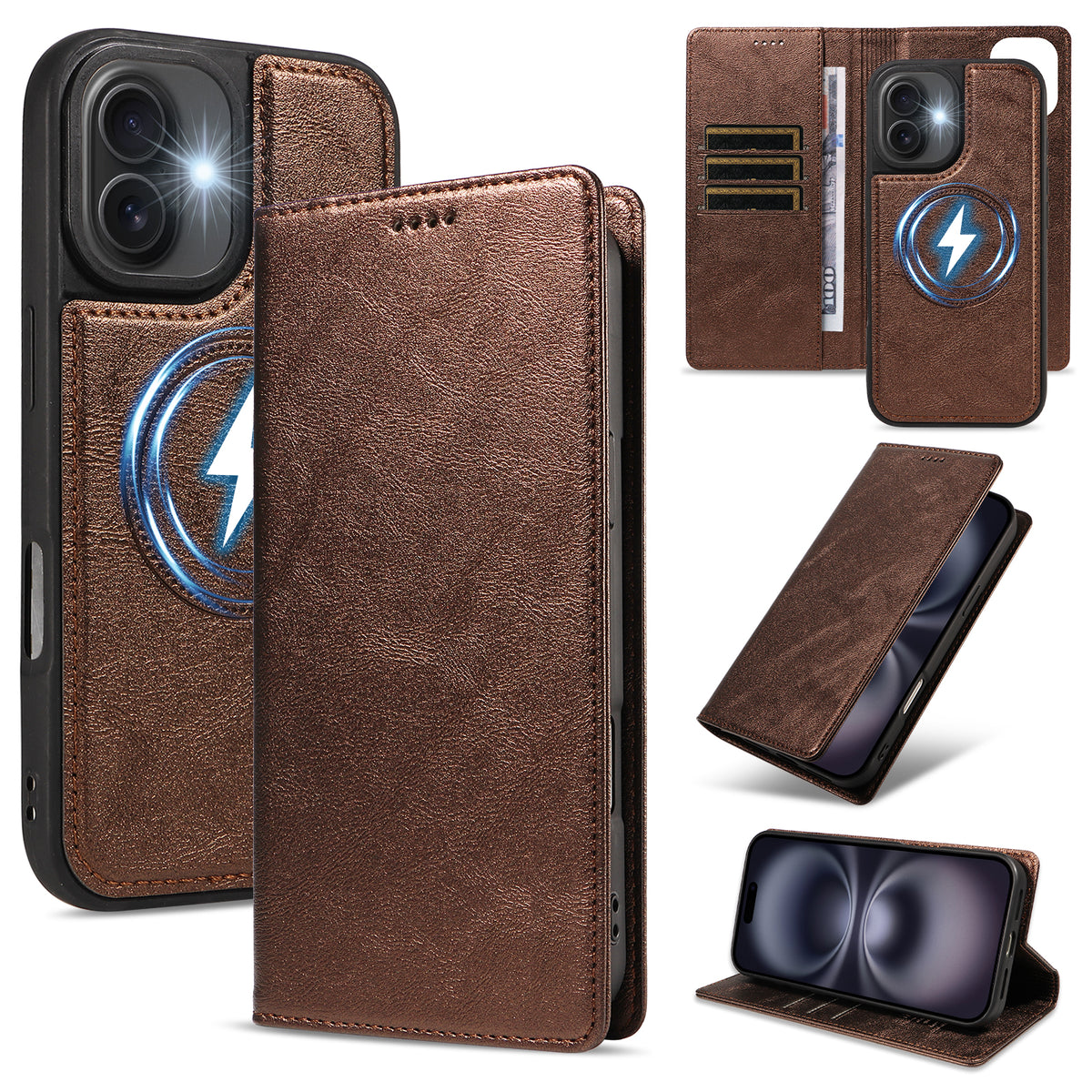 For iPhone 16 Magnetic Case Detachable 2 in 1 Leather Wallet Phone Cover