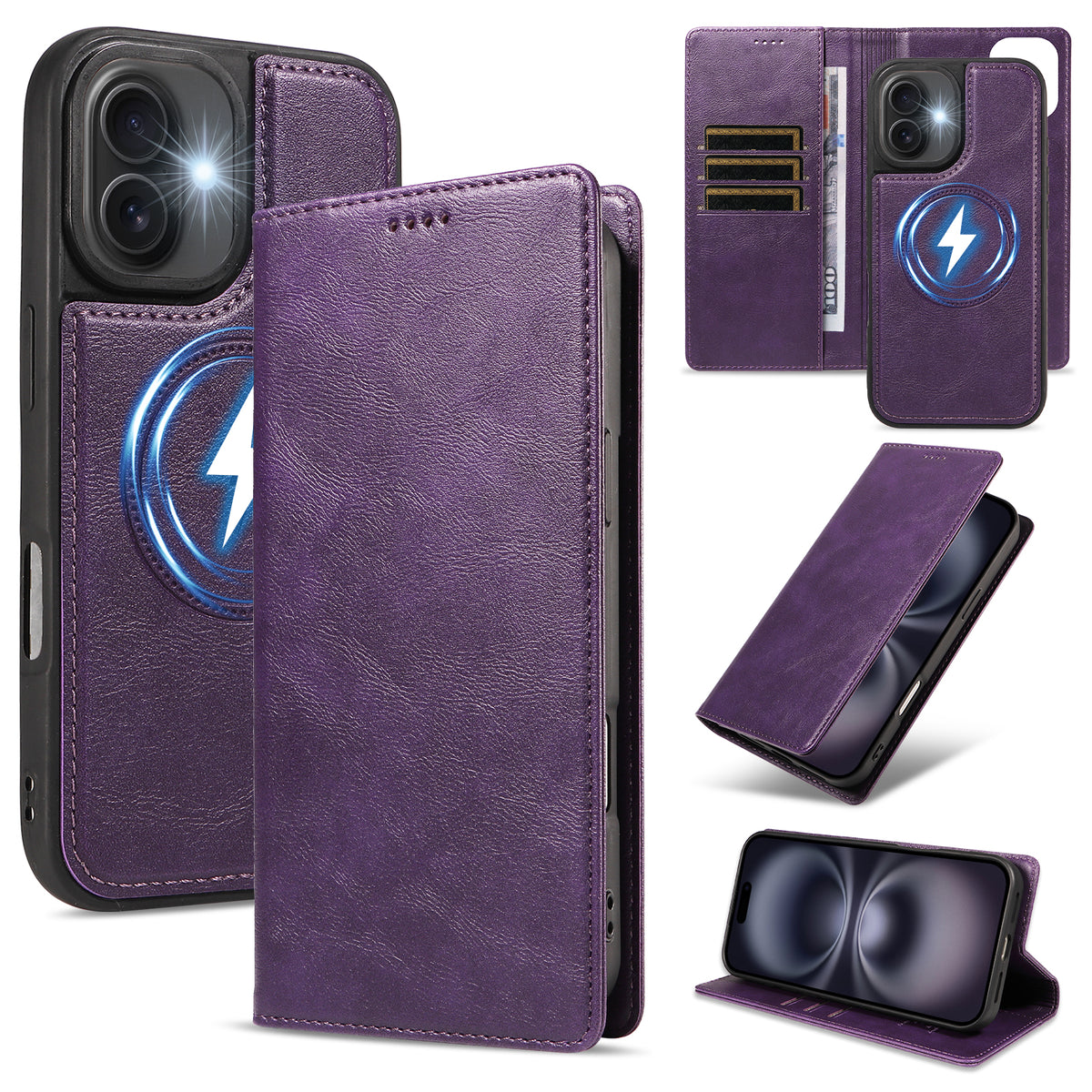 For iPhone 16 Magnetic Case Detachable 2 in 1 Leather Wallet Phone Cover